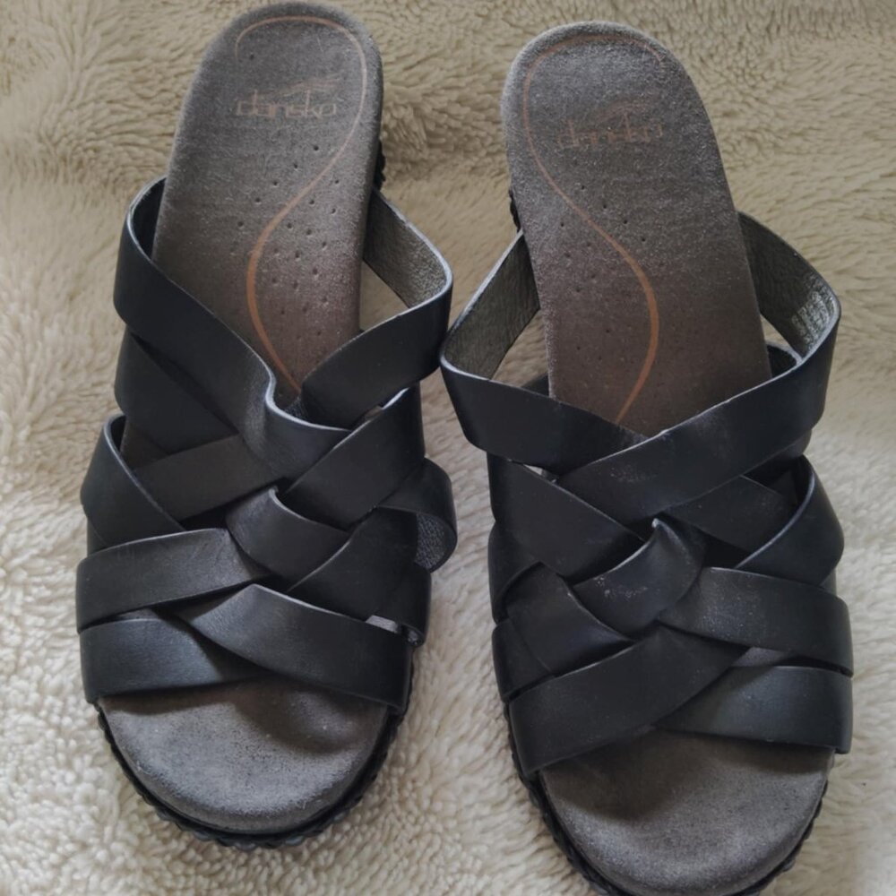 Dansko Wedge Sandals, Size 39, Black, Open Back